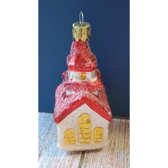 The Unbranded Brand Other - Vintage Christmas Ornament Snowy Church with Steeple West Germany